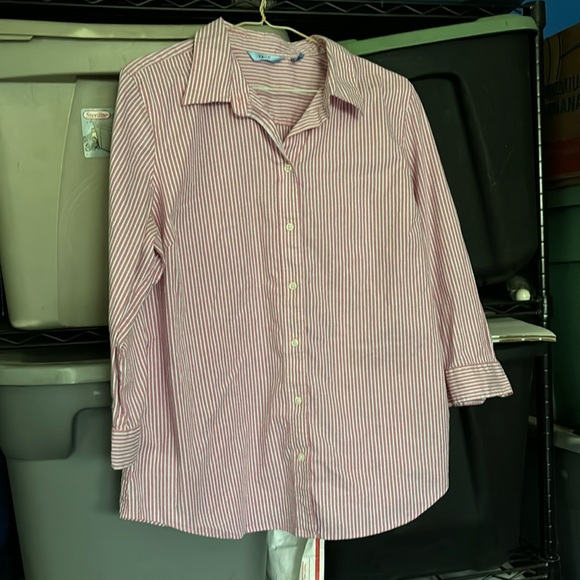 IZOD Petite Pink Gray & White Striped Button Up Blouse 3/4 Sleeves Fitted PXL - Picture 4 of 16
